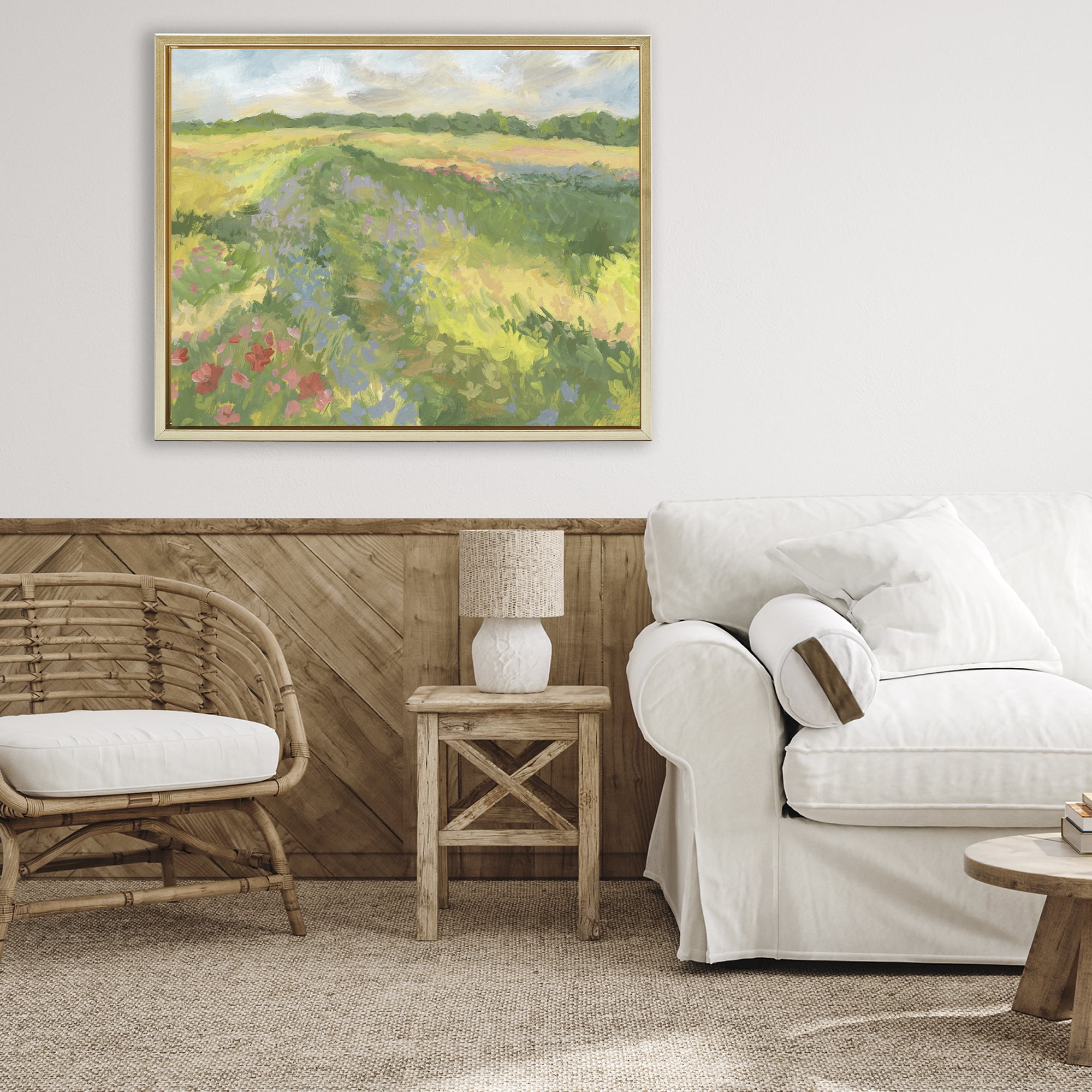 Stupell Industries Windswept Flower Meadow Gold Framed Floater Canvas Wall Art, design by Victoria Barnes
