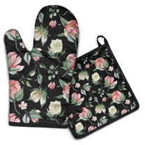 Pioneer Flower Kitchen Oven Mitt and Pot Holder Sets 2 Pcs for Baking, Cooking and Grilling, Heat Resistant Up To 392 °F