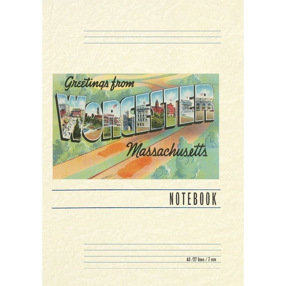Vintage Lined Notebook Greetings from Worcester, Massachusetts, (Paperback)