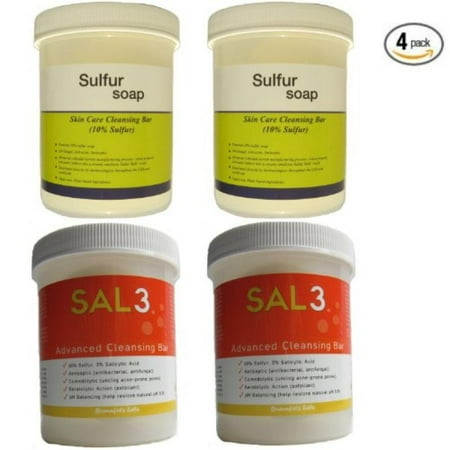 Traditional Series Soap Sulfur Suds Combo Trial Pack - 2 Bars SAL3 Soap + 2 Bars Traditional 10% Sulfur Soap in Suds Jar ()