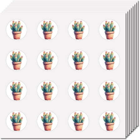 128Pcs Cactus Scrapbook Stickers Plant Planner Stickers Plastic Waterproof Self Adhesive Cartoon Green Plants Small Round Notebook Decals