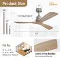 thumbnail image 4 of Sofucor 52 Inch Solid Wood Ceiling Fan and Remote,3-year warranty Noiseless White,Outdoor Indoor Modern 3 Blade Ceiling Fans for Bedroom Living Room Farmhouse Patio, 4 of 11