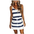 thumbnail image 2 of ZHOGXU Women's Dress Sleeveless V Neck Striped Print Drawstring Fashion Comfortable Dresses With Pockets For Casual Daily Wear,Navy,Xl, 2 of 5