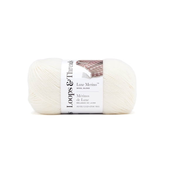 Luxe Merino Solid Yarn by Loops & Threads - Yarn for Knitting - Crochet - Weaving - and Arts & Crafts - White - Wool Blend - 5.3 oz