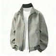 thumbnail image 2 of safuny Fashionable Leather Zip Pocket Long Sleeve Stand Collar Jacket Casual Wear Outdoor Stylish Soft Breathable able Men’s Clothing Gray S, 2 of 7