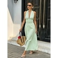 thumbnail image 5 of Womens Green Striped Halter Maxi Dress, Sleeveless V-Neck Summer Wrap, 5 of 6
