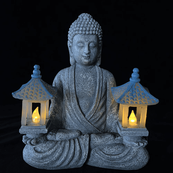 Lumiartisan Solar Resin Buddha Statue - Small Light-Up Zen Garden Decor for Indoor/Outdoor