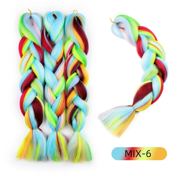 XmhyTop 6 Packs 24 Inch Colorful Braiding Hair Extensions, Ombre Synthetic High-Temperature Resistant Jumbo Braid for Women’s Crochet Braids, MIX-F