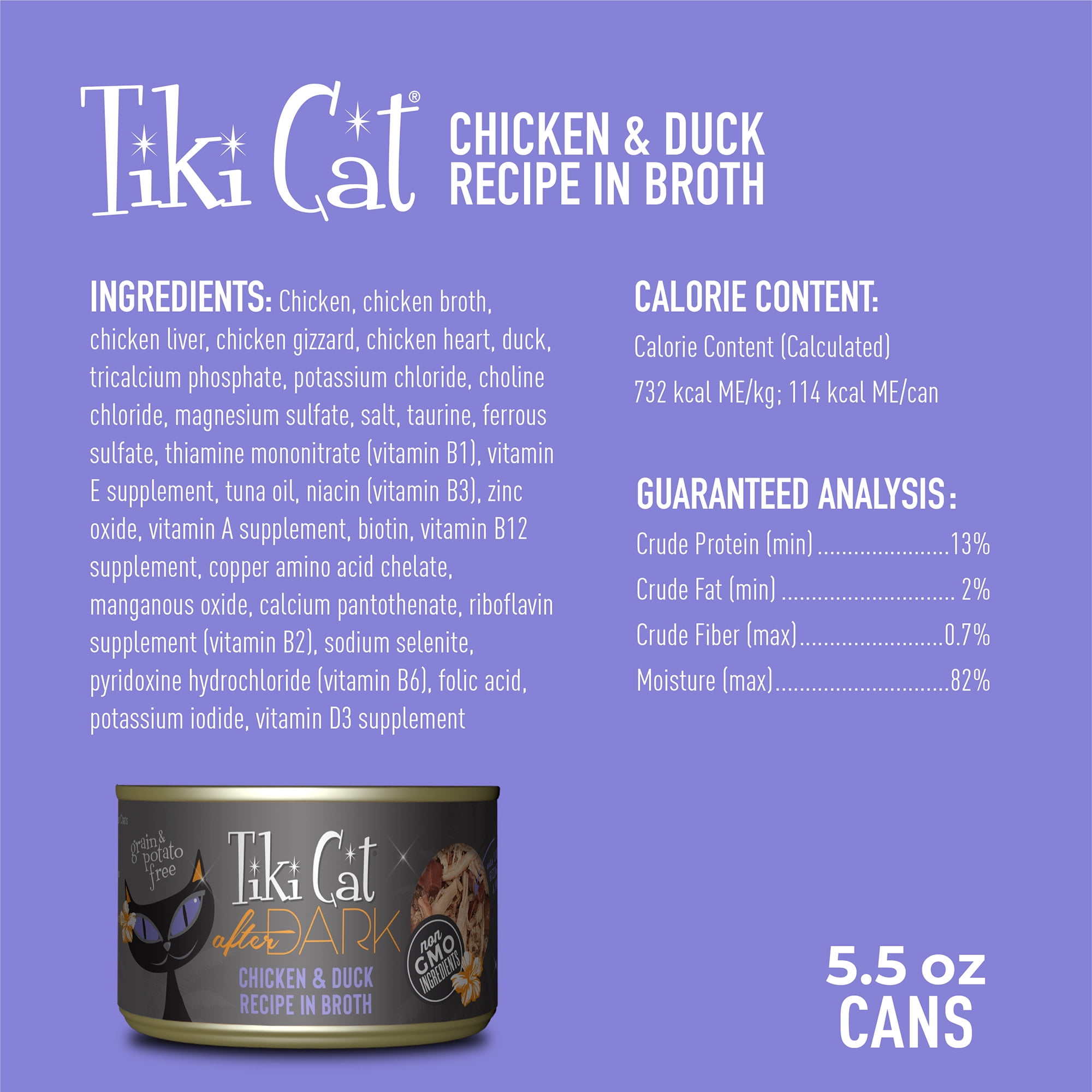 (12 pack) Tiki Cat After Dark Whole Foods Wet Cat Food, Chicken & Duck, 5.5 oz. Can