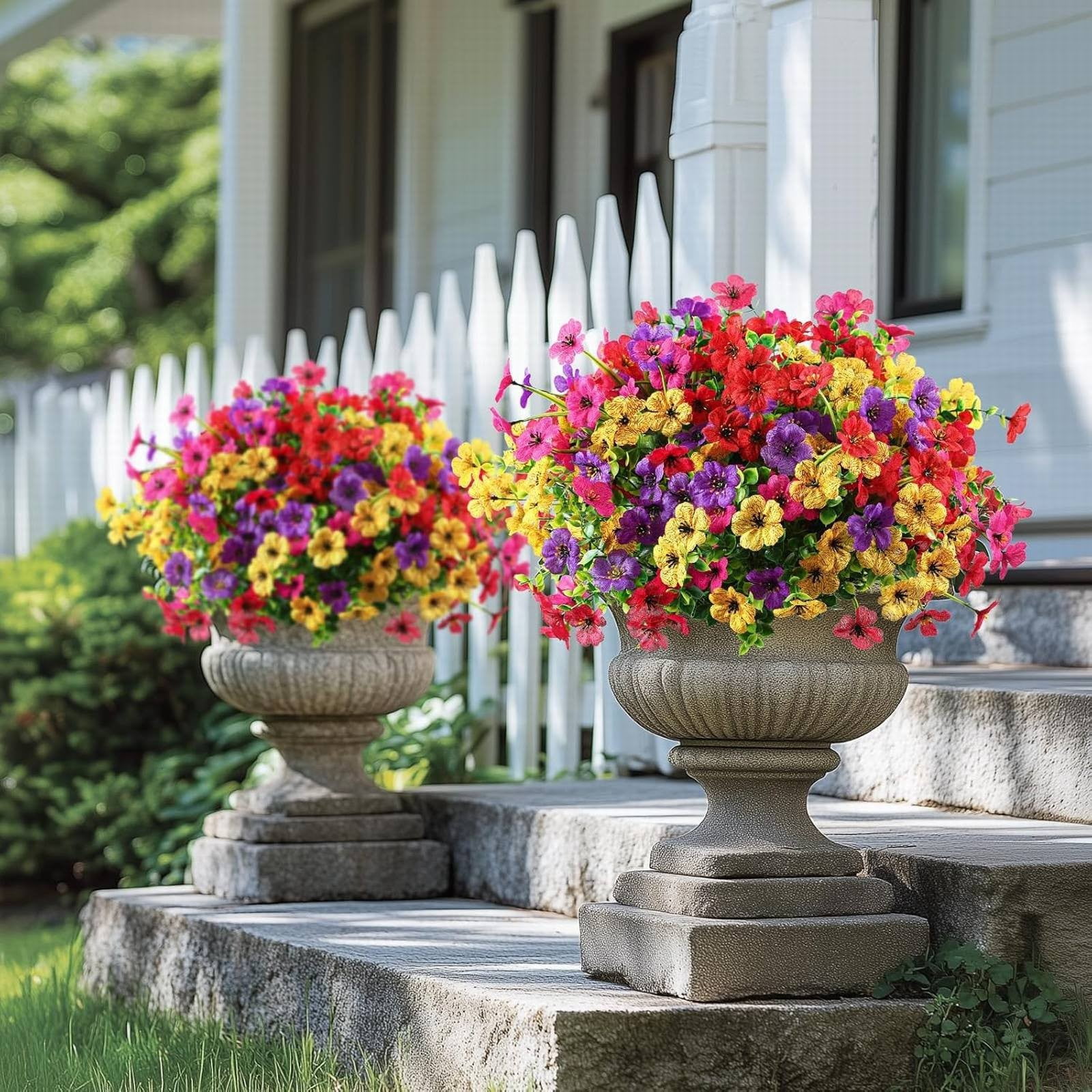 12 Pack Artificial Flowers 18" Long, Red Yellow Purple Pink Faux Plants for Indoor Outdoor Decor, DIY Garland Making, Fade Resistant Fake Flowers