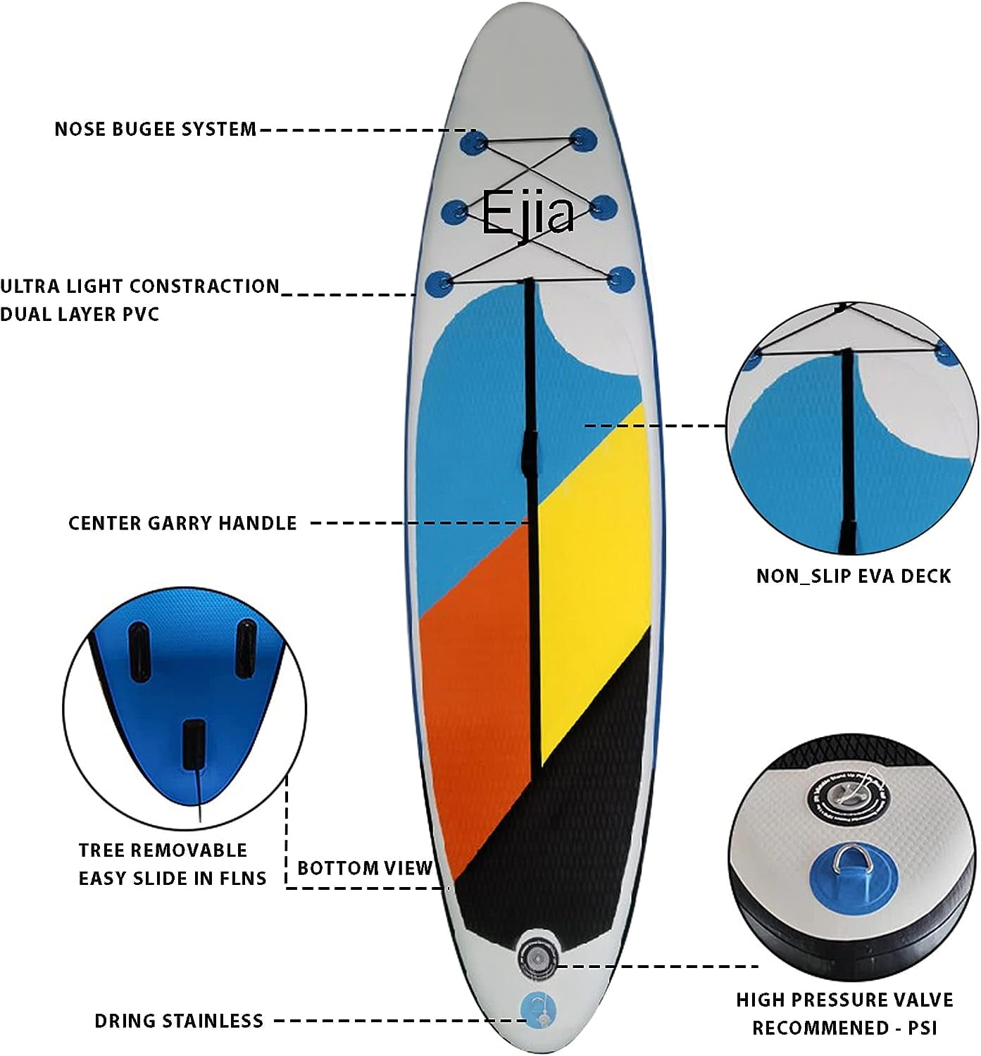 ASA TECHMED 10' Inflatable Stand Up Paddle Board SUP - Adjustable Paddle, Carrying Bag