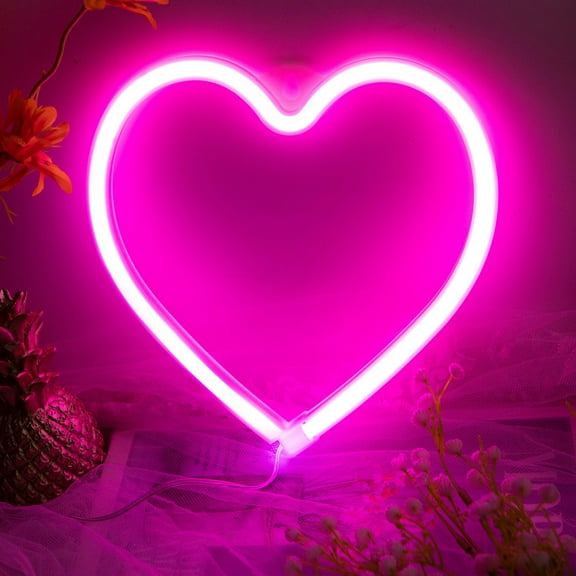 DONGPAI Heart Neon Sign, Battery or USB Powered LED Neon Light for Party, Valentines Decorations Lamp, Table & Wall Decoration Light for Girl's Room Wedding Home Decor