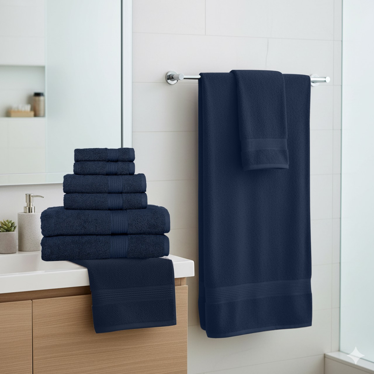 KAHAF COLLECTION 6 Piece Towel Set Navy Blue – 100% Ringspun Cotton Soft & Highly Absorbent–Includes 2 Bath Towels, 2 Hand Towels & 2 Washcloths – Quick Dry, Durable and Luxurious Bathroom Essentials