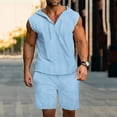 thumbnail image 2 of Men's V-Neck Hoodies Shorts Set 2 Piece Outfits Short Sleeve Sweatsuit Summer Workout Beach Tracksuits, 2 of 7