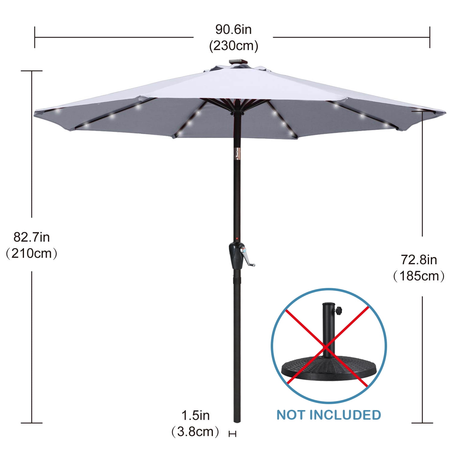 ABCCANOPY 7.5ft Patio Solar Umbrella LED Outdoor Umbrella with Tilt and Crank, Light Gray