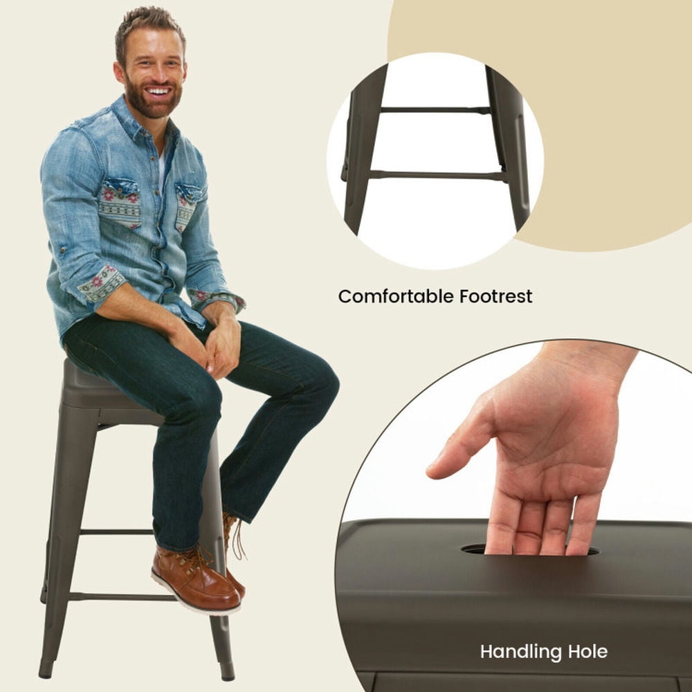 Demi Bonn 24" Set of 4 Tolix Style Counter Height Barstool Stackable Bar Stools, Modern Dining Chair, Brown