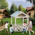 Picture of COCLUB Kids Outdoor Playhouse, Wooden Playhouse with Play Kitchen ...