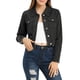 thumbnail image 1 of CHAQUETA DE JEAN CORTA PARA MUJER INSPIRADA CHIC CON BOLSILLO EN EL PECHO Y DETALLES A CUADROS, CON BOTONES, TALLA XL, NEGRO, 1 of 7
