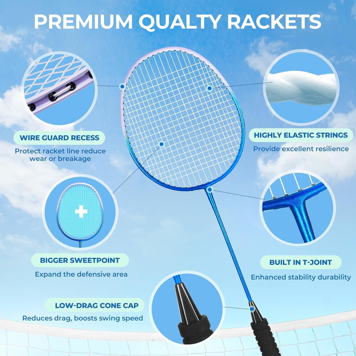 Badminton Rackets Set for Backyards, Badminton Set, Includ 2/4 Rackets, 6/12 Birdies, 1 Carrying Bag, Outdoor Game for Adult Family Kid Beginner