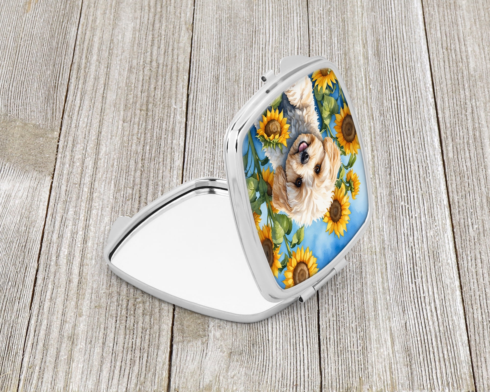 Maltipoo in Sunflowers Compact Mirror 2.75 in x 3 in