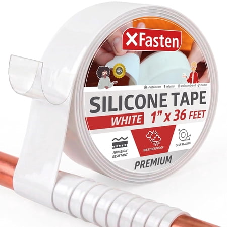 XFasten Self-Fusing Silicone Tape, White, 1" x 36 ft, Waterproof, High-Temperature