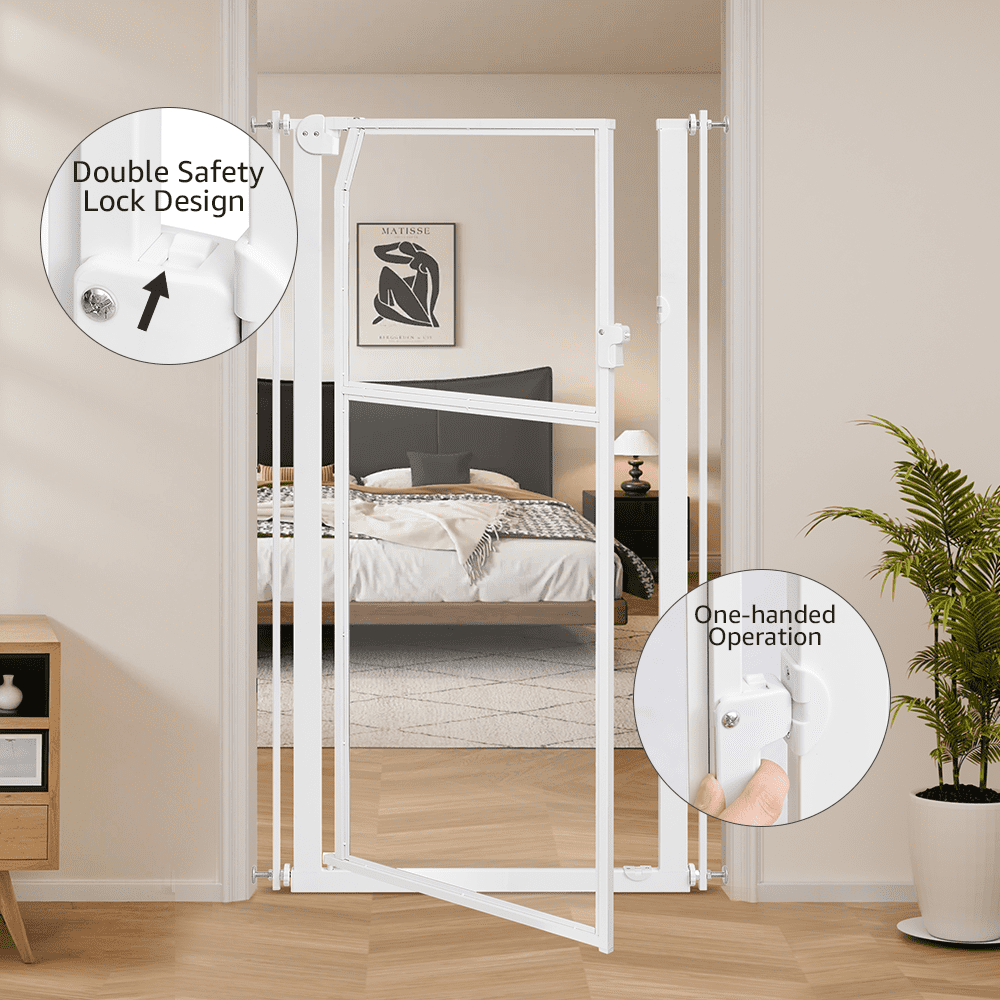 unipaws 56" Extra Tall Pet Gate, Clear Acrylic Tall Cat Gate, White