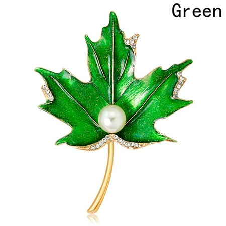 KABOER Pearl Green Maple Leaf Brooches With Rhinestone Women Jewelry Party Bridesmaid Gift Clips for Scarves Brooch Lapel Pin