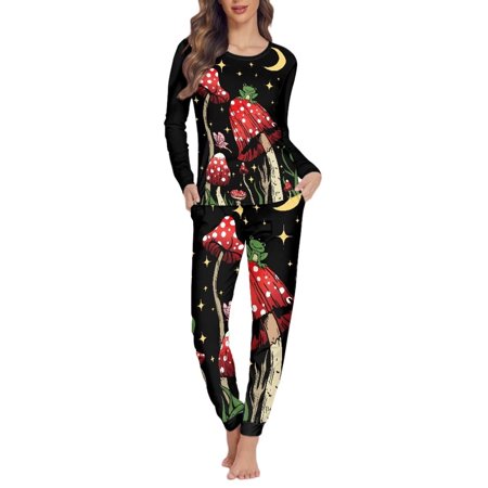 

FKELYI Aesthetic Mushroom Pjs Size S Comfortable Star Moon Women Pajama Sets Pants Breathable Women Sleepwear Plus Size Pack of 2