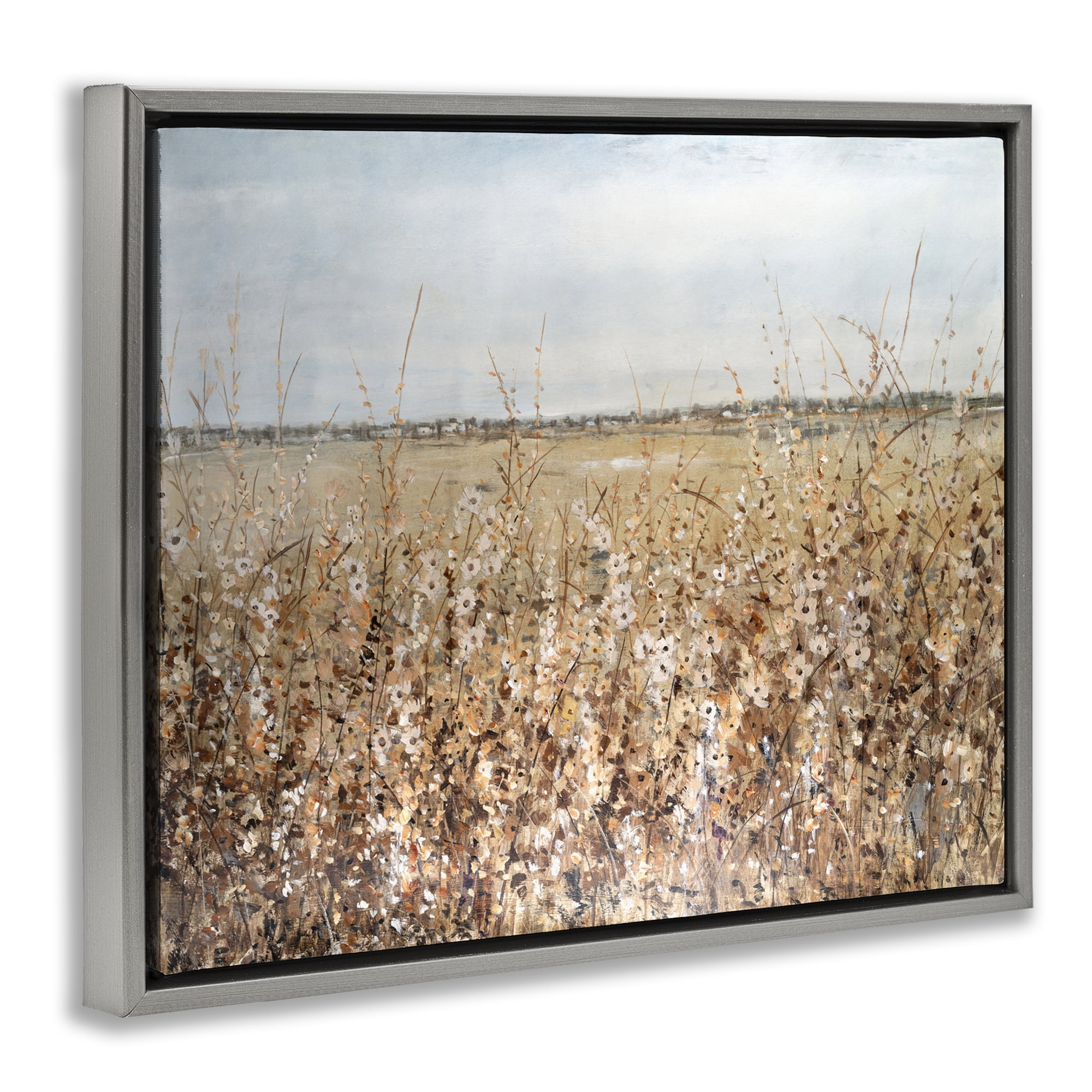 Stupell Industries Solemn Neutral Meadow Landscape & Nature Painting Gray Floater Framed Canvas Art Print Wall Art, 31 x 25
