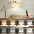 thumbnail image 2 of OUTON Modern Arc Floor Lamp with Remote, Adjustable Boom Arm Dimmable LED Standing Lamp, with Hanging Drum Shade Tall Reading Light for Living Room (Black+Beige shade), 2 of 8