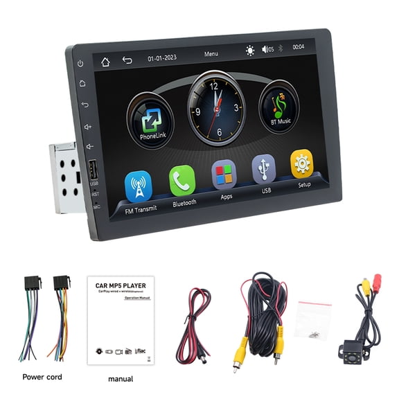 HUOEPU Car Stereo Single Din 9 Inch HD Touchscreen Radio with Wireless Carplay, MP5 Player, Bluetooth Multimedia Support Mirror Link with Backup Camera