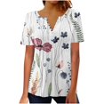 thumbnail image 2 of ICHUANYI Clearance Women Fashion Summer Sexy Fold Printed Regular Women Short Sleeves V Neck Button Top(Navy, L) ICHUANYI WER2023080800876, 2 of 5