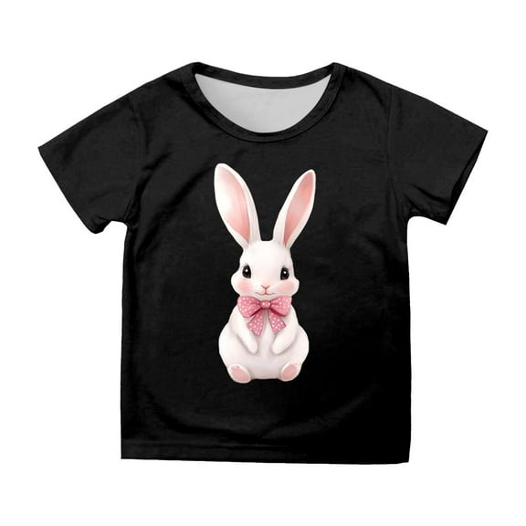 Byoo Graphic Tee Top for Toddler Girls Easter Cartoon Bunny Printing Short Sleeve Shirts Active Basic T Shirt ,3-4 T