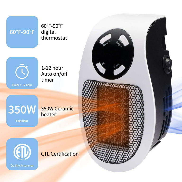 Wall Space Heater 350W Portable Electric Heater with Programmable  Adjustable Thermostat, Overheat Protection, Precise LED Display, Passed UL  and CSA Certification Safe Heater for Office Dorm Room 