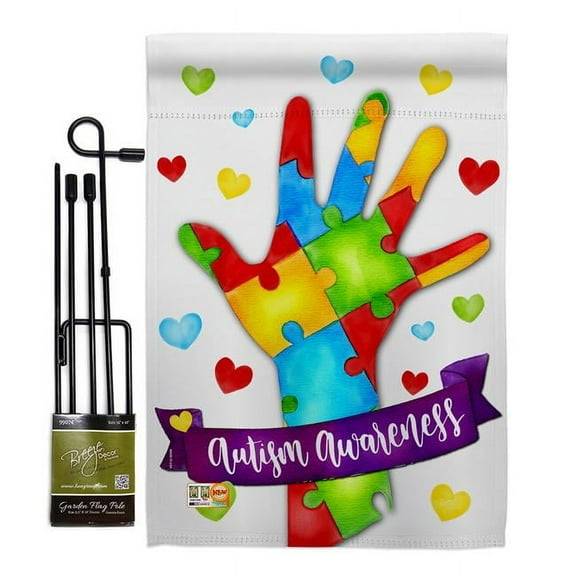 Breeze Decor BD-ST-GS-115132-IP-BO-D-US18-BD 13 x 18.5 in. Support Autism Inspirational Impressions Decorative Vertical Double Sided Garden Flag Set with Banner Pole