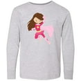 thumbnail image 3 of Inktastic Superhero Girl, Brown Hair, Pink Costume Long Sleeve Youth T-Shirt, 3 of 5