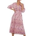 thumbnail image 1 of Franhais Women Casual Bohemian Dress, Vacation Floral Printed Half Sleeve V-Neck Midi Dress, 1 of 8