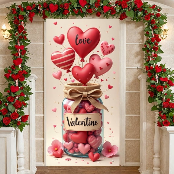 Cute Cow Valentine's Day Banner Red Heart Love Backdrop Pink Rose Romantic Heart Background for Valentine's Day Party Romantic Celebration Indoor Decoration
