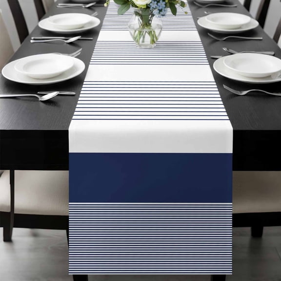 Navy Blue Stripe Table Runner 72 Inches Long, Modern Rustic Horizontal Blue Striped Kitchen Coffee Dining Table Decoration for Home Party Birthday Wedding Home Decor 18x72 Inches