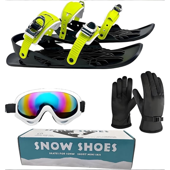 Snow Pro Mini Short Ski Skates Set - Adjustable Skates, Gloves, Goggles for Winter Sports