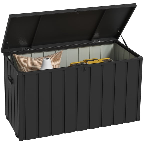 Outsunny 119 Gallon Deck Box, Outdoor Storage Box with Wheels, Dark Grey