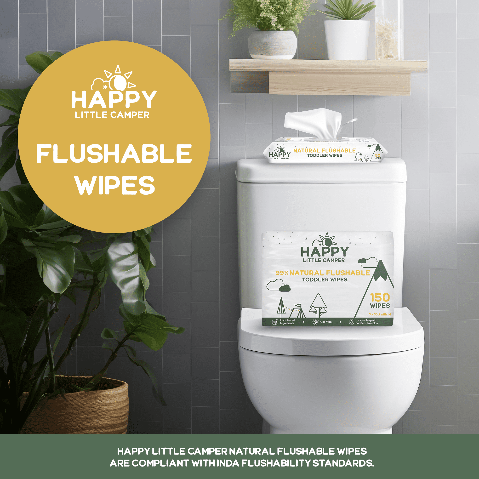 Happy Little Camper Natural Flushable Wipes Unscented 600 Count (12x 50ct)