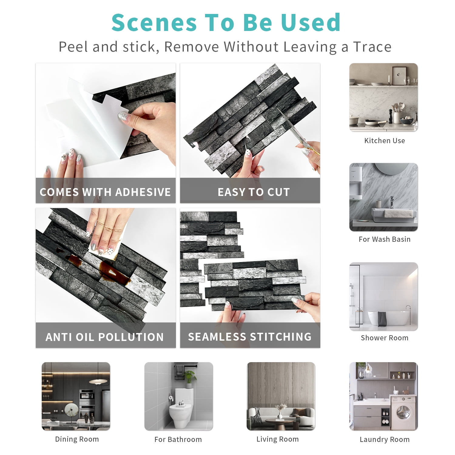 Peel and Stick Backsplash 3D Wall Tiles,Self-Adhesive,Oil Proof,Waterproof, Removable Wall Panels for Kitchen & Bathroom,Modern Design, Easy Install (9.68x4.72 inch,48 Pack)