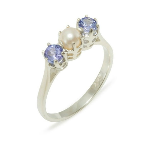 LBG 14k White Gold Cultured Pearl & Tanzanite Womens Statement Ring - Size 8