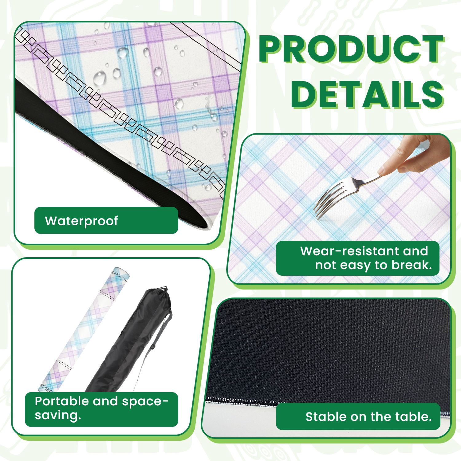 Mahjong Mat 31.5" x 31.5" Soft Blue Purple Plaid Diagonal Stripes White Non-Slip Noise Reduction American Mahjong Tiles Table Cover for Dominoes Poker Card Board Games Gift
