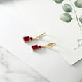 thumbnail image 4 of Gem Stone King 18K Yellow Gold Plated Silver Red Created Ruby Dangle Earrings for Women (6.10 Cttw, Gemstone July Birthstone, Emerald Cut 9X7MM), 4 of 5