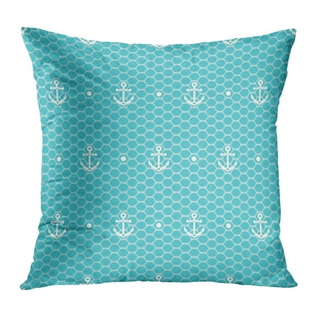 - ECCOT Abstract White Anchors and Dots on Blue Lacy Mesh Teal Color Craft Crochet Delicate Hobby Pillowcase Pillow Cover Cushion Case 16x16 inch