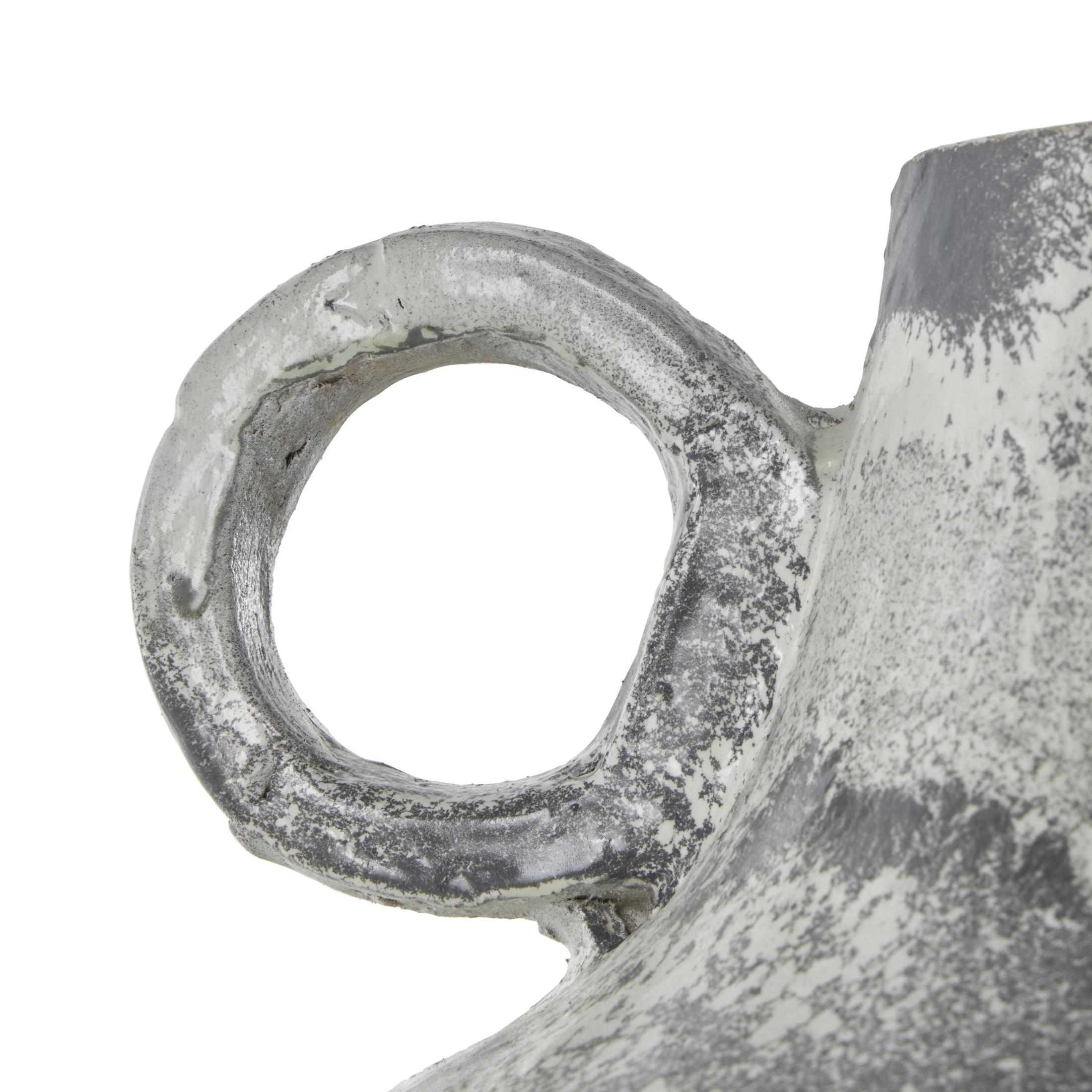 DecMode 15" Distressed Fluted Light Gray Paper Mache Vase with Light Gray Texturing and Ring Handle