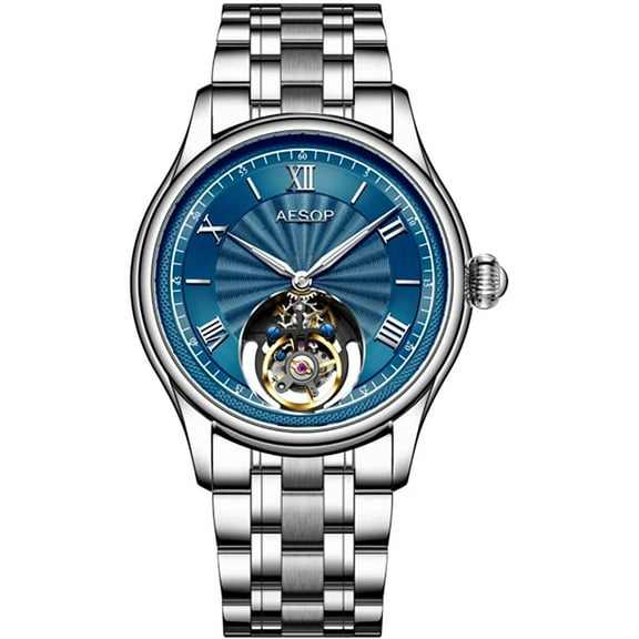 AESOP Chronograph Tourbillon Skeleton Mechanical Hand-Wind Wrist Watch Men Sapphire Crystal Manual Wind Special Hollow Business Dress Clock Male Luminous Stainless Steel Leather