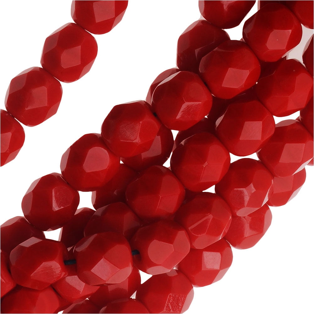 Czech Fire Polished Glass Beads 6mm Round Red Coral (25)
